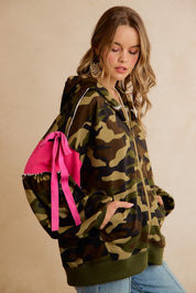 Bow and Arrow Camo Ribbon Zip Hoodie in Camo Pink, photo 11