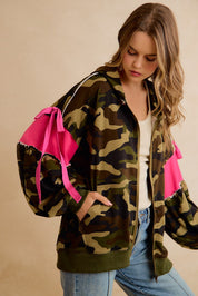 Bow and Arrow Camo Ribbon Zip Hoodie in Camo Pink, photo 12