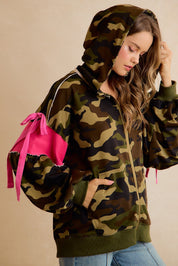Bow and Arrow Camo Ribbon Zip Hoodie in Camo Pink, photo 14