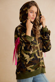 Bow and Arrow Camo Ribbon Zip Hoodie in Camo Pink, photo 20