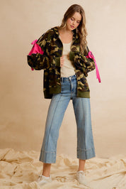 Bow and Arrow Camo Ribbon Zip Hoodie in Camo Pink, photo 23