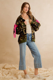 Bow and Arrow Camo Ribbon Zip Hoodie in Camo Pink, photo 24