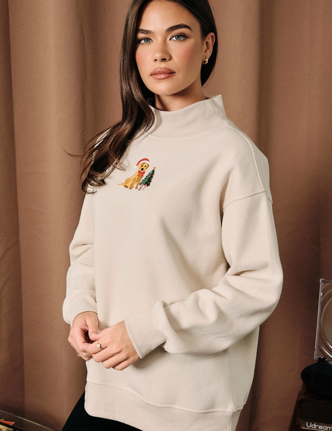 Bowen Golden Retriever Mock Neck Sweatshirt in Beige, photo 2