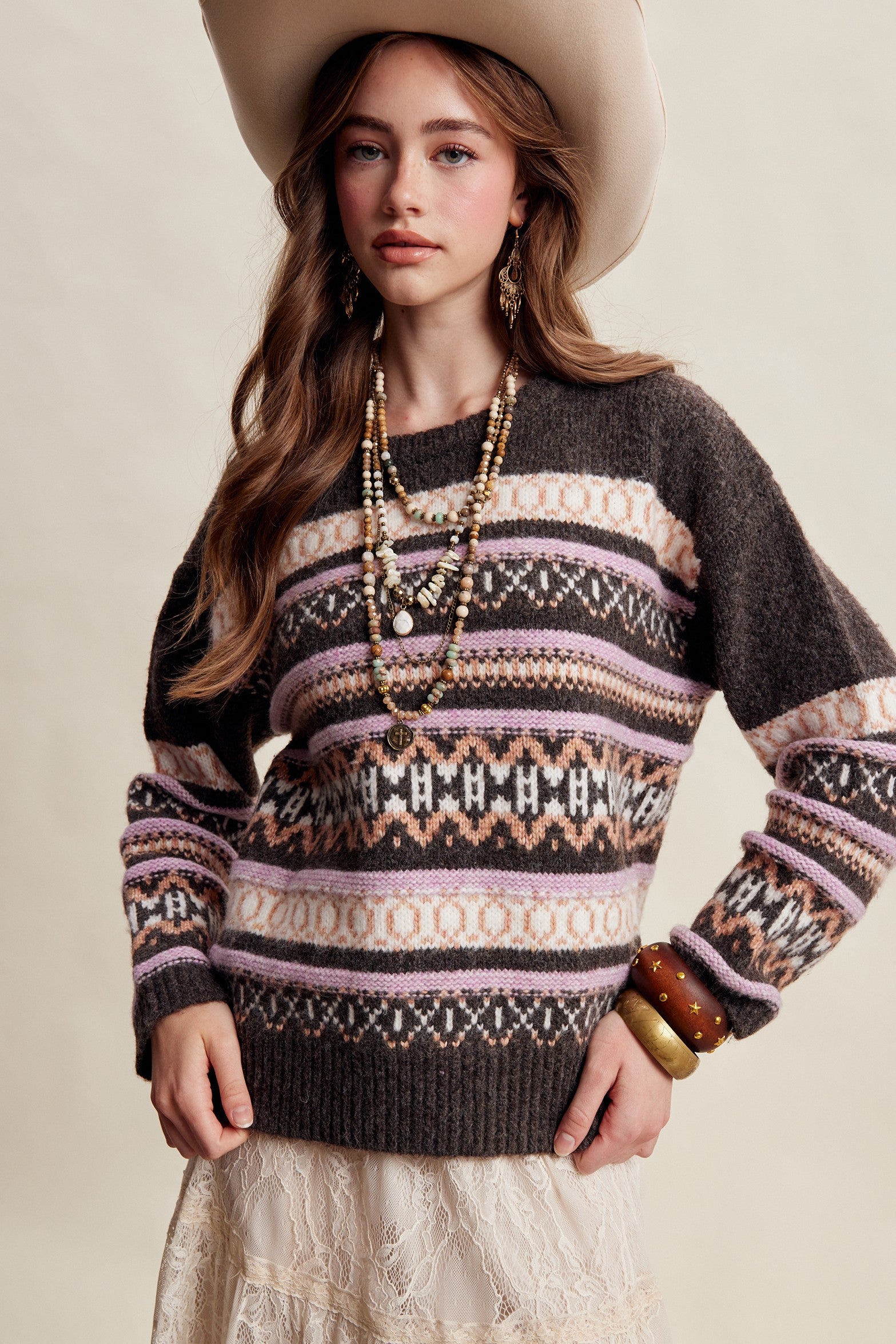 Braemar Fair Isle Crewneck Sweater in Mocha - product photo 4