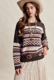 Braemar Fair Isle Crewneck Sweater in Mocha - product photo 5