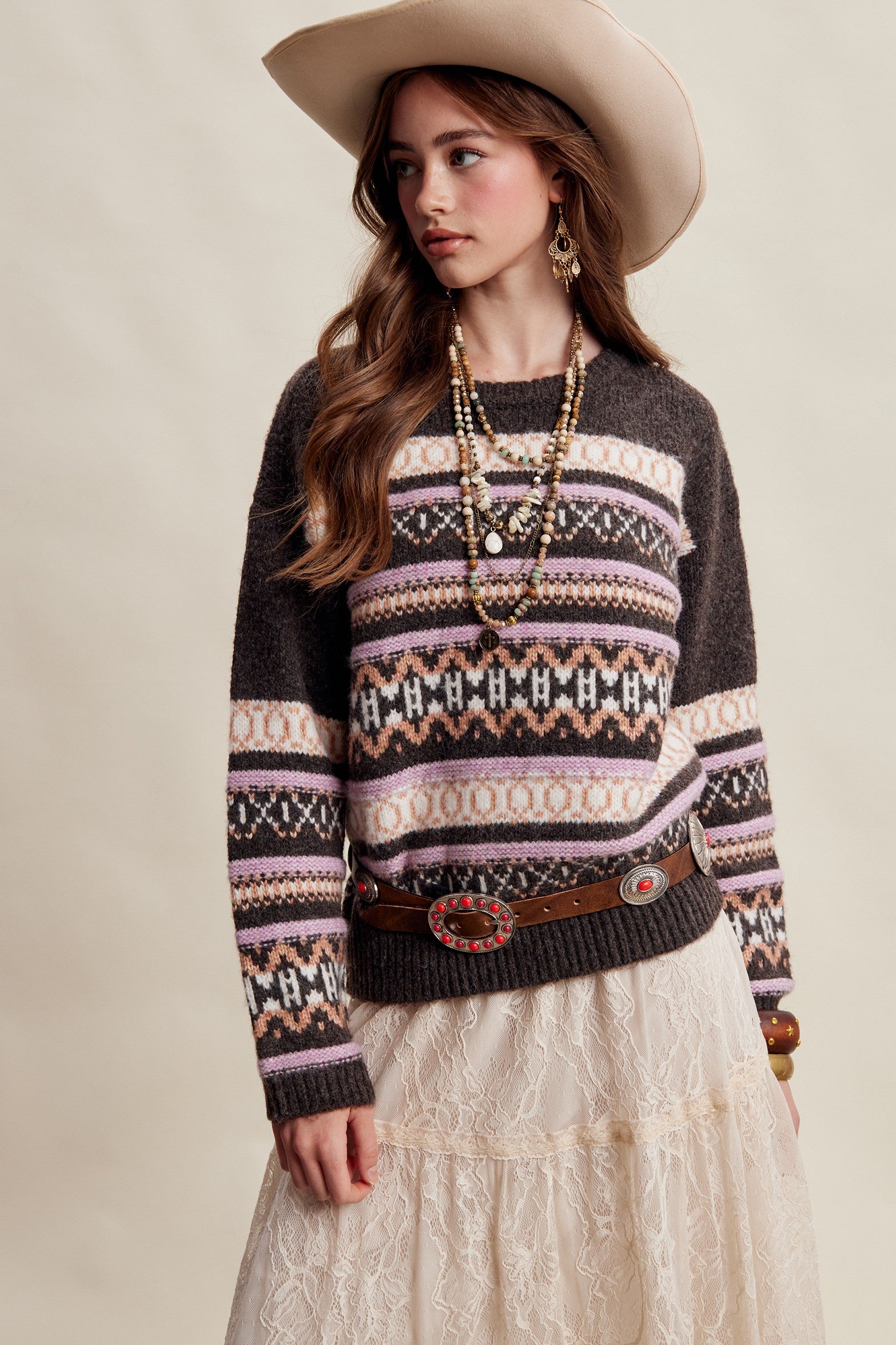 Braemar Fair Isle Crewneck Sweater in Mocha - product photo 6
