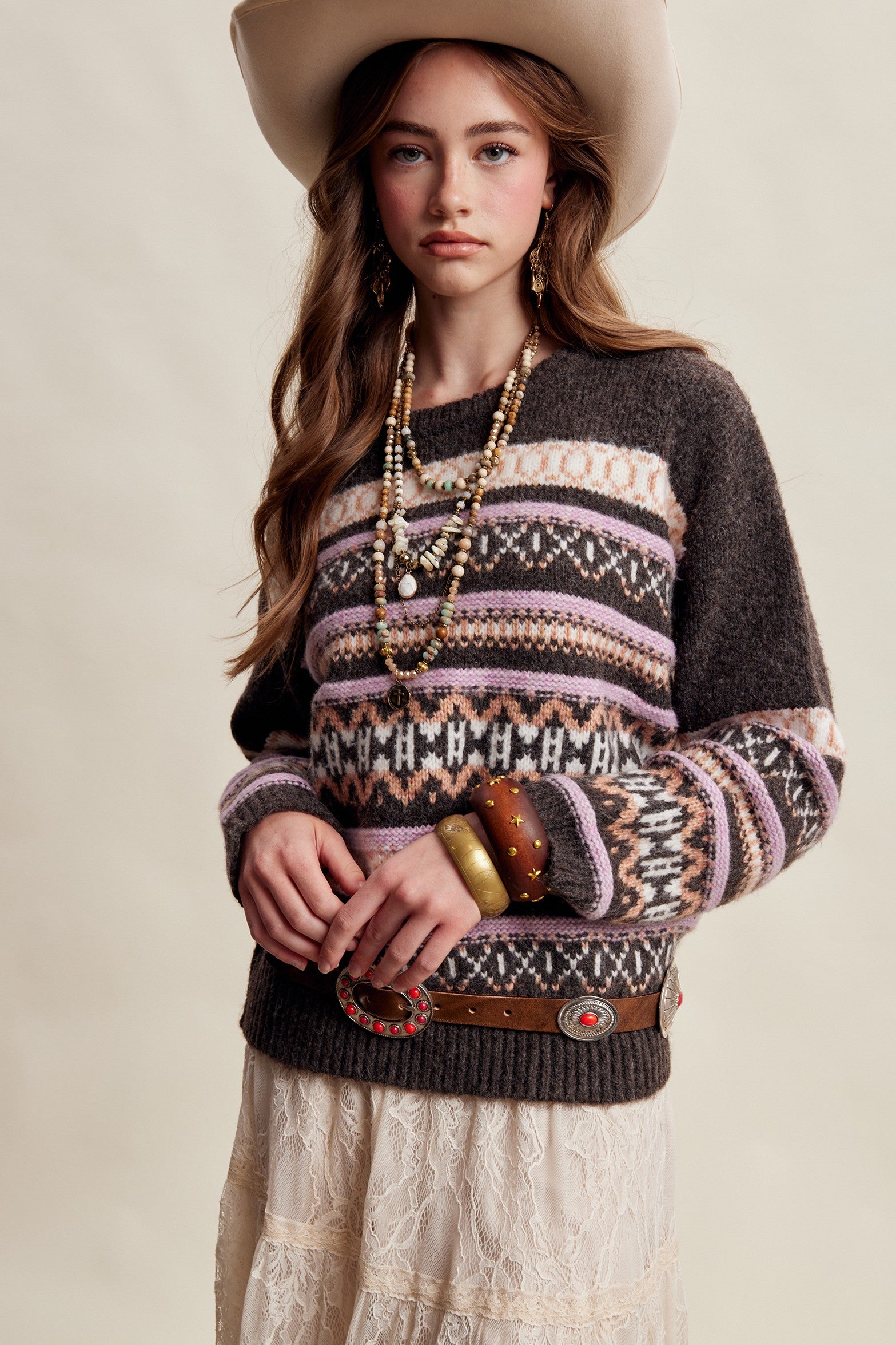 Braemar Fair Isle Crewneck Sweater in Mocha - product photo 7