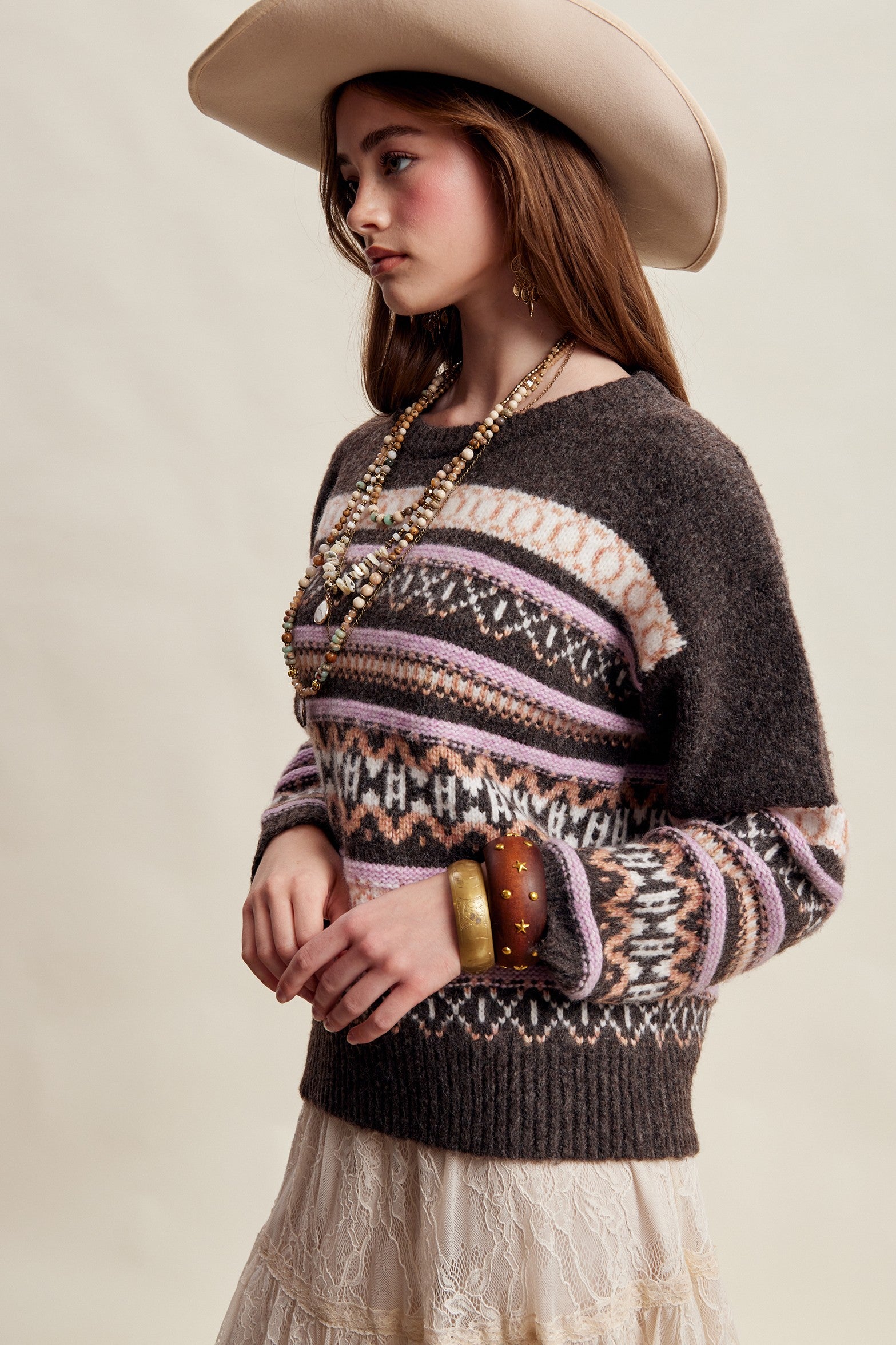 Braemar Fair Isle Crewneck Sweater in Mocha - product photo 8