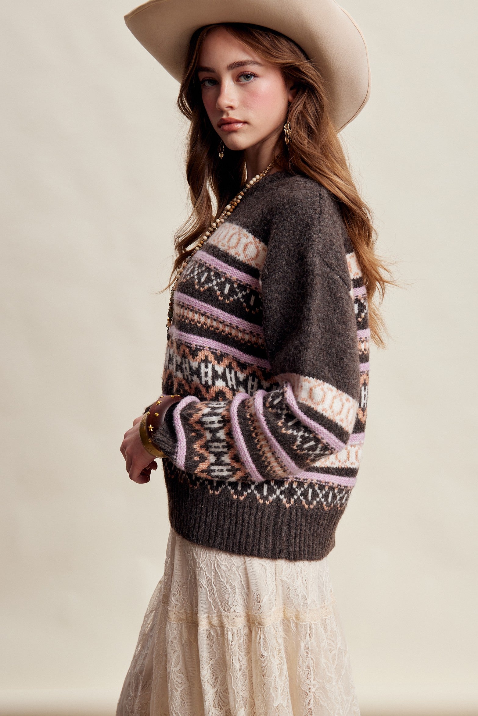 Braemar Fair Isle Crewneck Sweater in Mocha - product photo 9