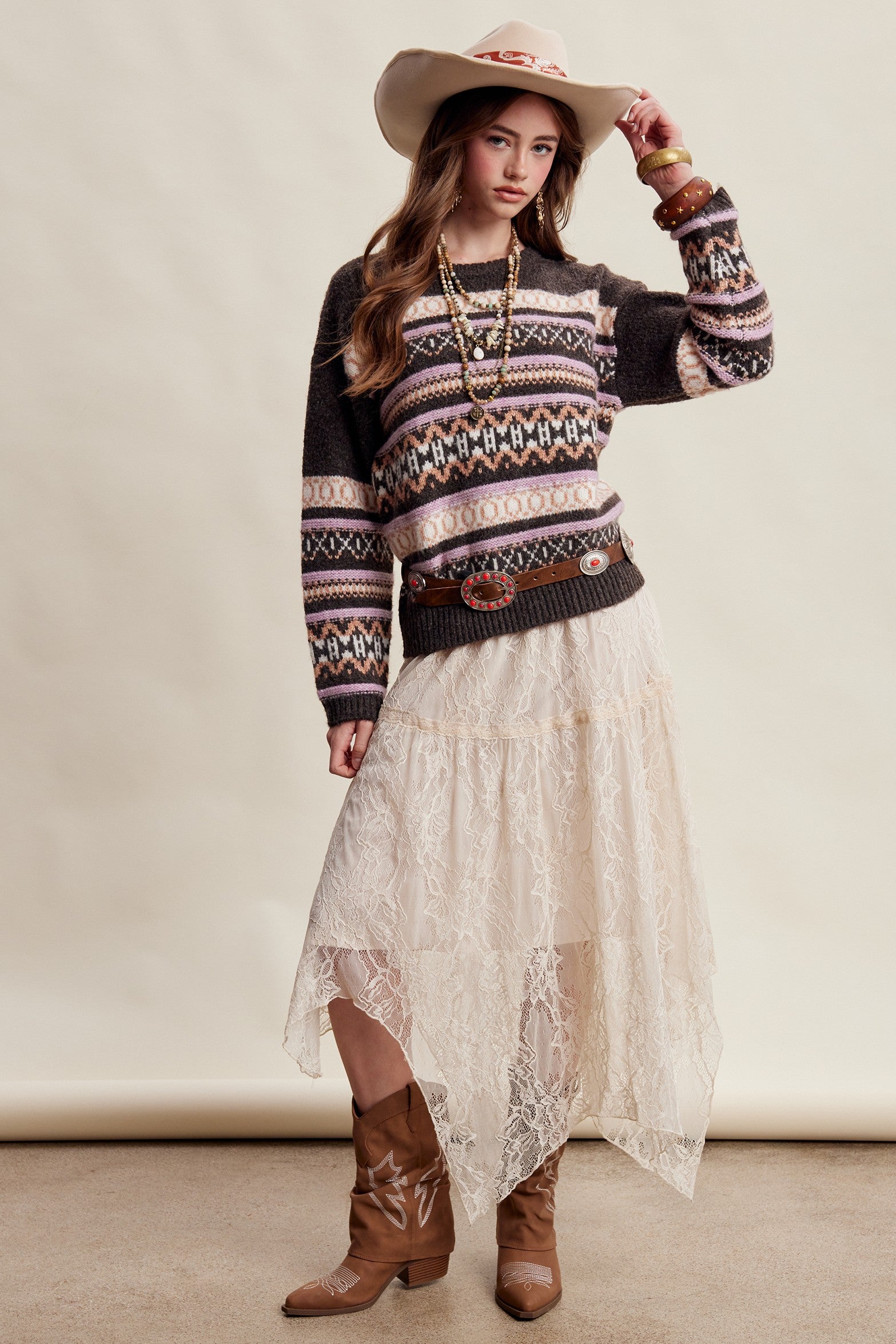 Braemar Fair Isle Crewneck Sweater in Mocha - product photo 13