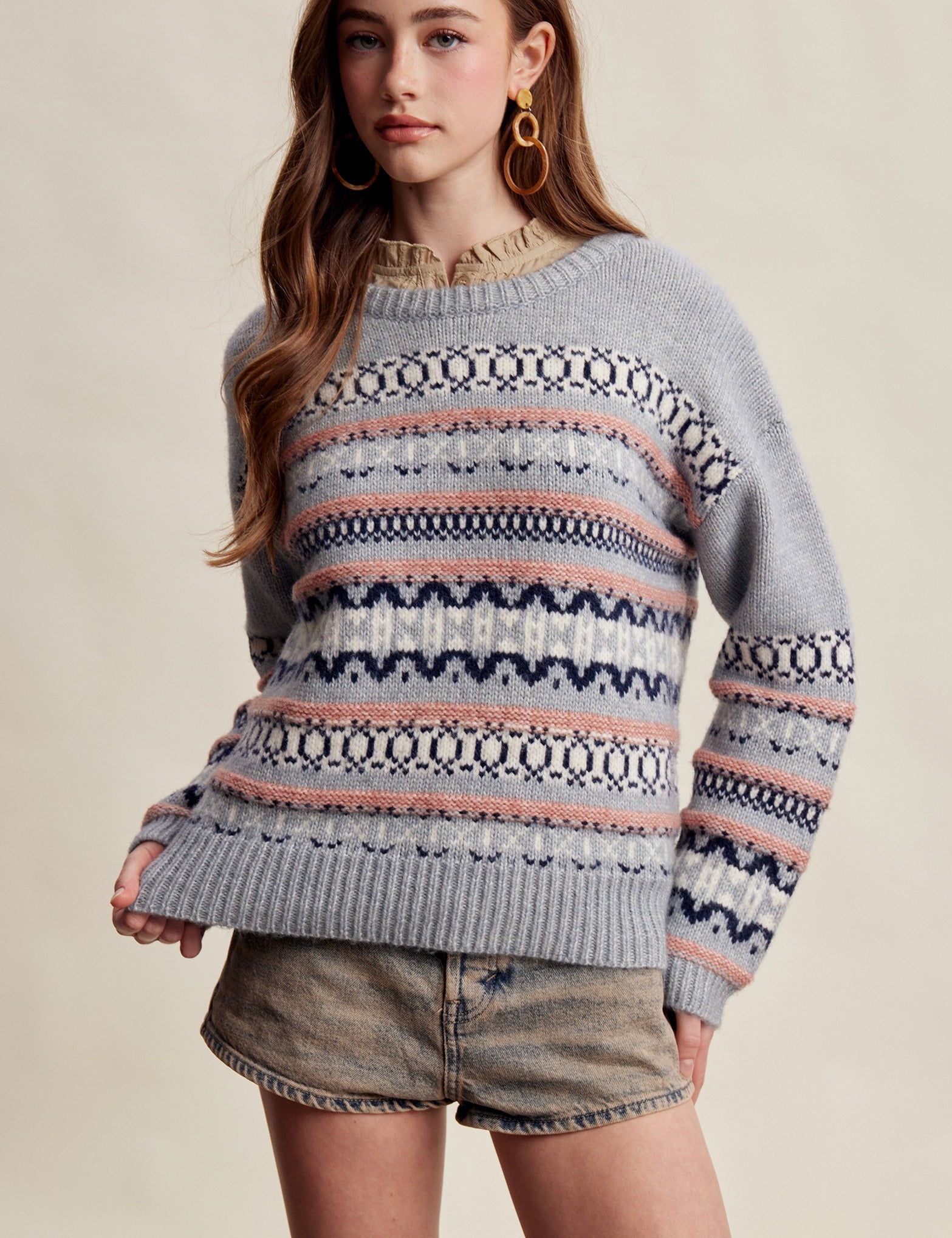 Braemar Fair Isle Crewneck Sweater in Slate Blue - product photo 1