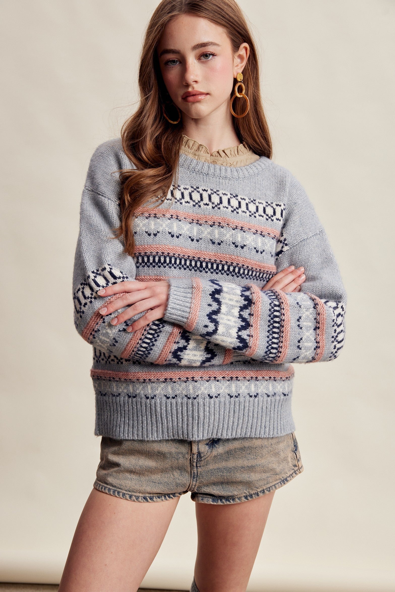 Braemar Fair Isle Crewneck Sweater in Slate Blue - product photo 2