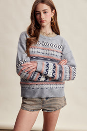 Braemar Fair Isle Crewneck Sweater in Slate Blue - product photo 2