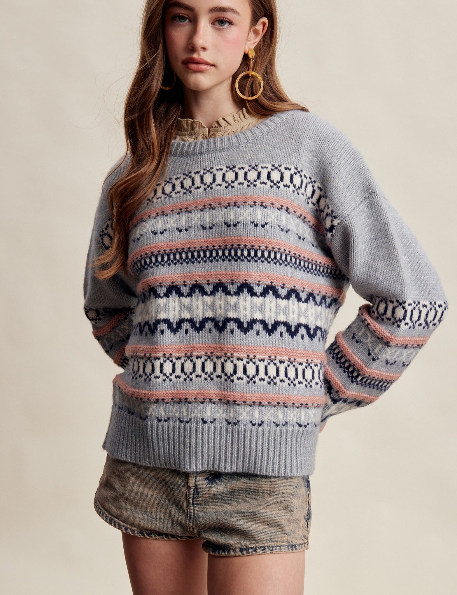 Braemar Fair Isle Crewneck Sweater in Slate Blue - product photo 4