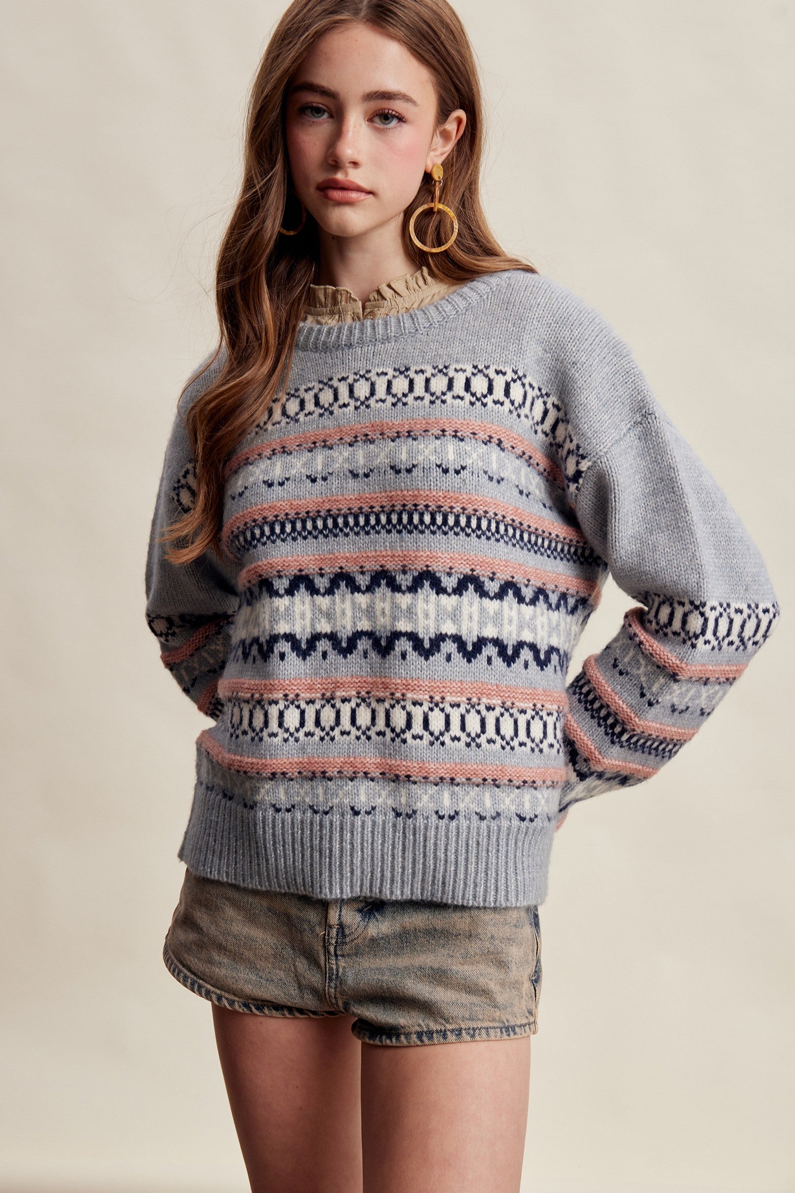 Braemar Fair Isle Crewneck Sweater in Slate Blue - product photo 4