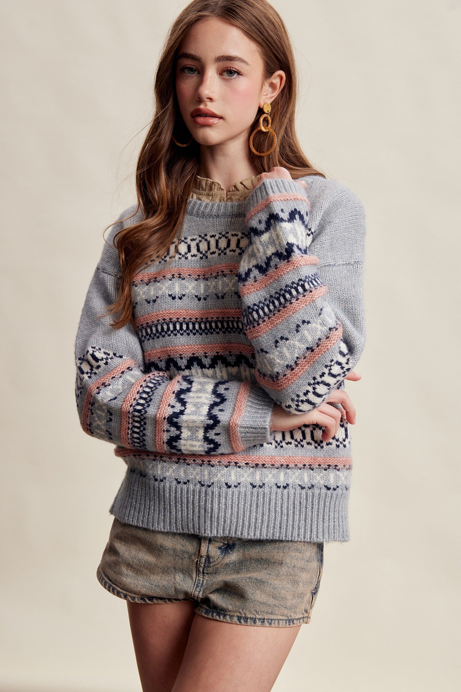 Braemar Fair Isle Crewneck Sweater in Slate Blue - product photo 5