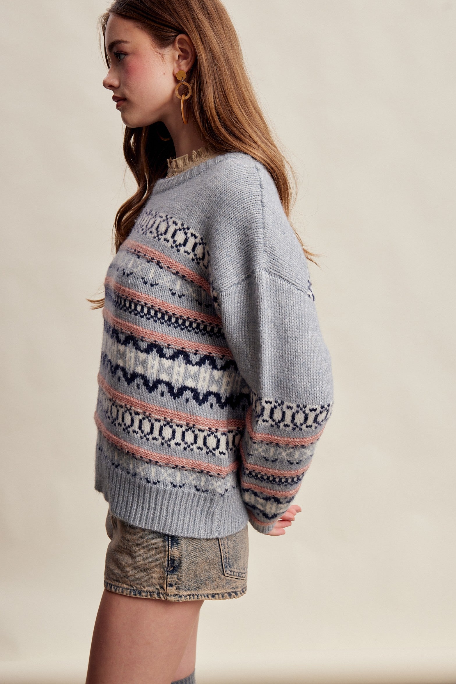 Braemar Fair Isle Crewneck Sweater in Slate Blue - product photo 6