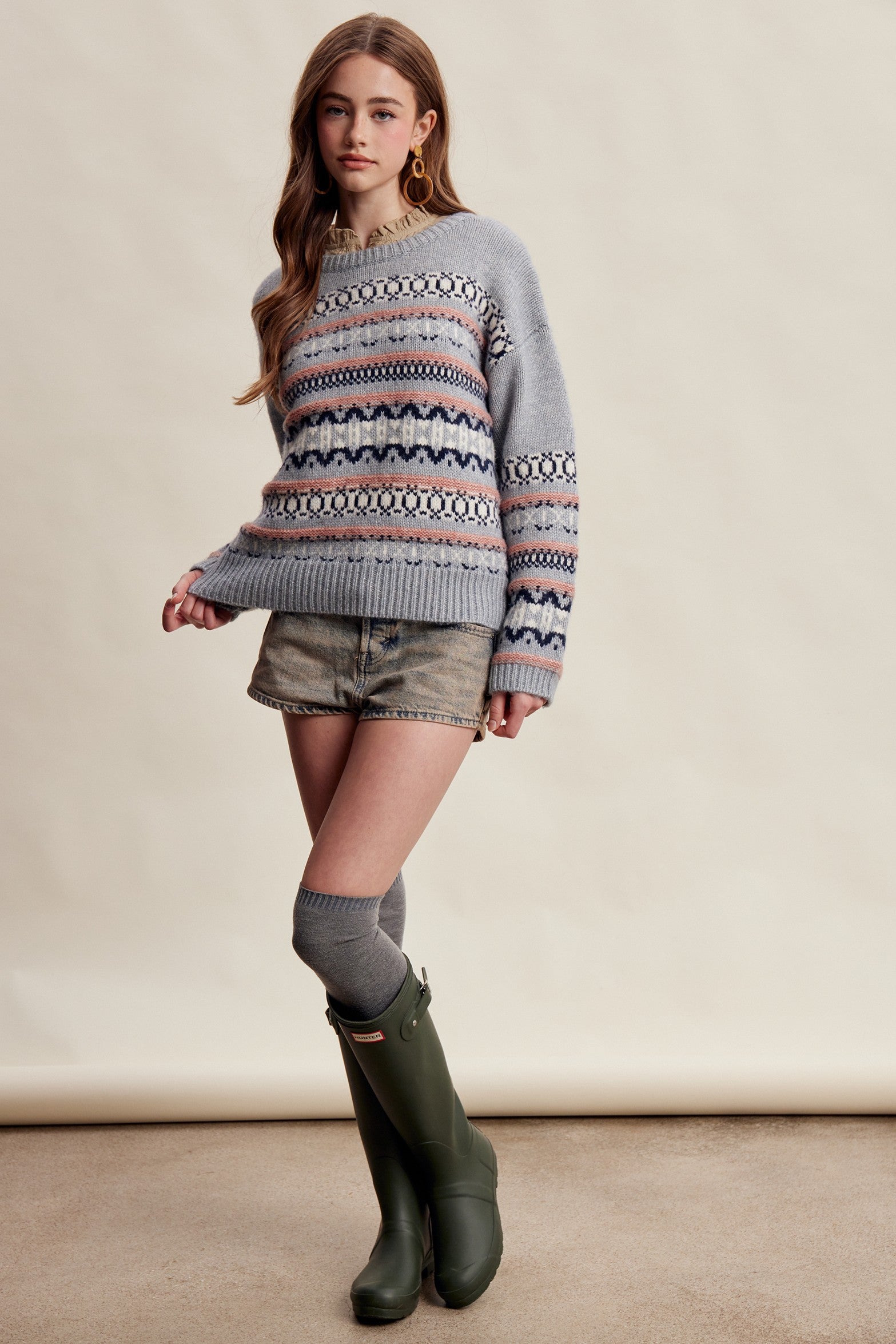 Braemar Fair Isle Crewneck Sweater in Slate Blue - product photo 9