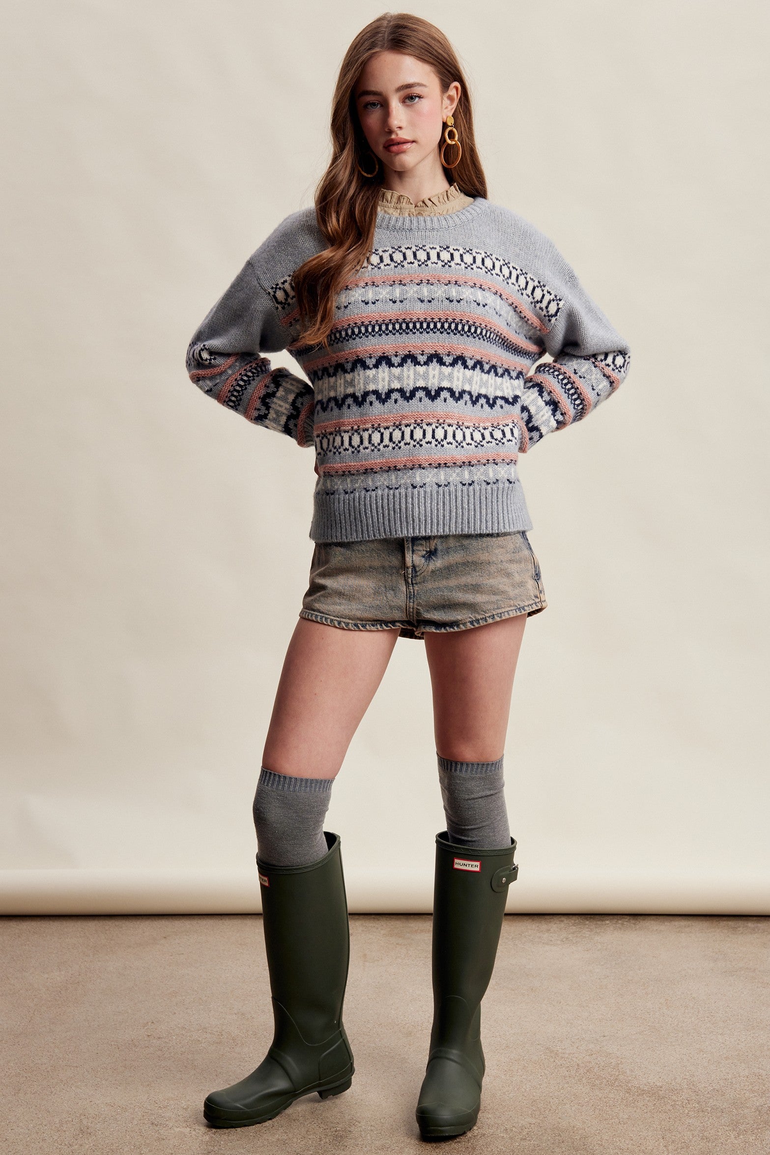Braemar Fair Isle Crewneck Sweater in Slate Blue - product photo 10
