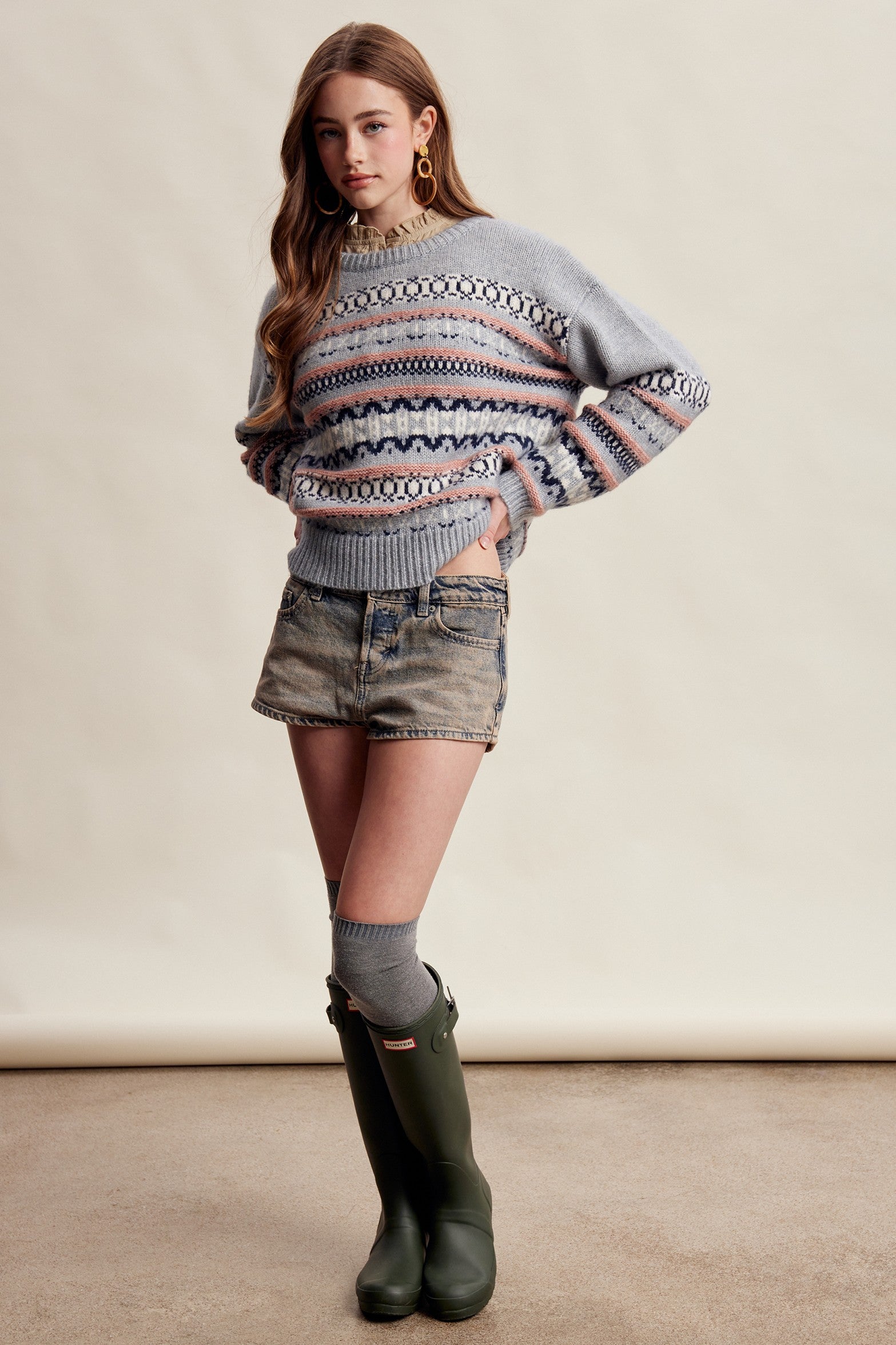 Braemar Fair Isle Crewneck Sweater in Slate Blue - product photo 11