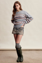 Braemar Fair Isle Crewneck Sweater in Slate Blue - product photo 11