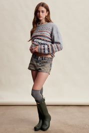 Braemar Fair Isle Crewneck Sweater in Slate Blue - product photo 12