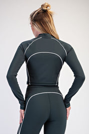 Break Point Piped Quarter-Zip Crop Top in Regency Green White, photo 2