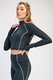 Break Point Piped Quarter-Zip Crop Top in Regency Green White, photo 3
