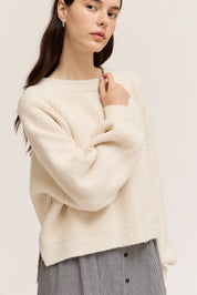 Breezeway Oversized Rib Knit Sweater in Cream, photo 2