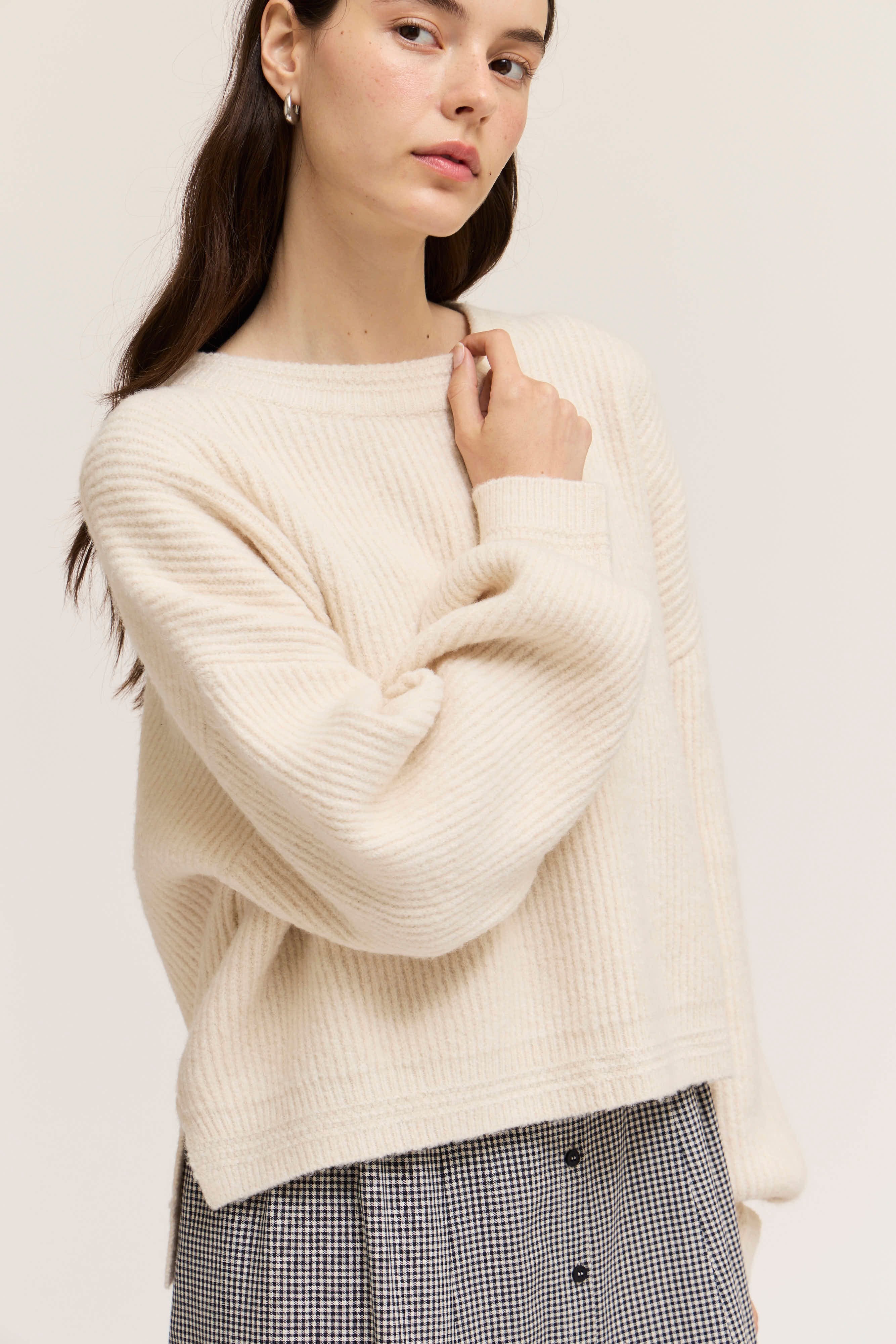 Breezeway Oversized Rib Knit Sweater in Cream, photo 2