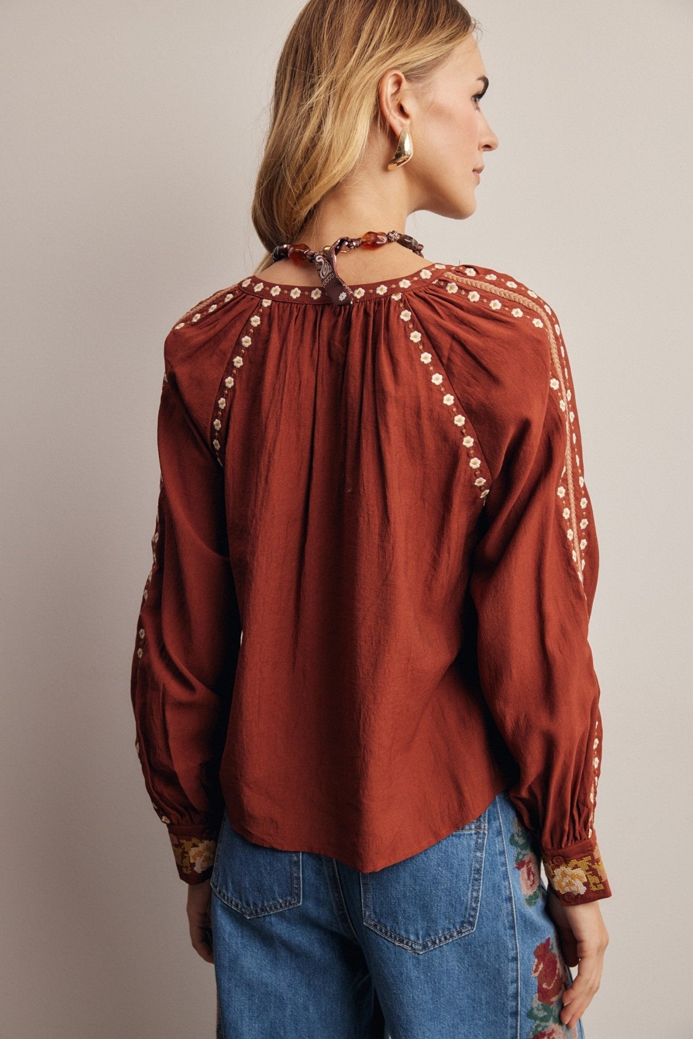 Briarwood Embroidered Tassel Tie Blouse - Westly