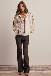 Briarwood Embroidered Tassel Tie Blouse - Westly