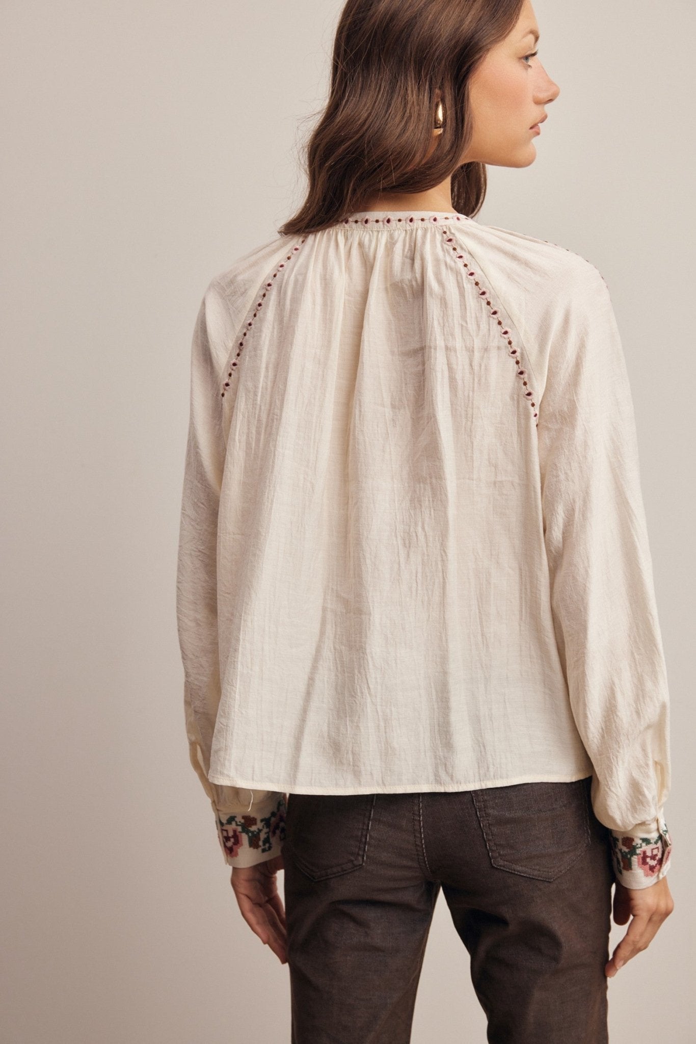 Briarwood Embroidered Tassel Tie Blouse - Westly