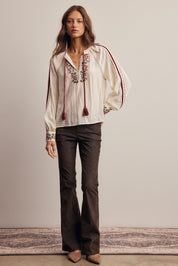 Briarwood Embroidered Tassel Tie Blouse - Westly