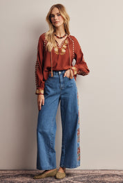 Briarwood Embroidered Tassel Tie Blouse - Westly