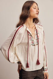 Briarwood Embroidered Tassel Tie Blouse - Westly