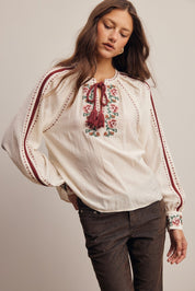 Briarwood Embroidered Tassel Tie Blouse - Westly