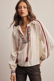 Briarwood Embroidered Tassel Tie Blouse in Ivory, photo 2