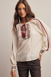 Briarwood Embroidered Tassel Tie Blouse in Ivory, photo 5