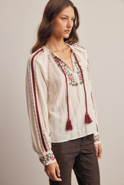 Briarwood Embroidered Tassel Tie Blouse in Ivory, photo 8