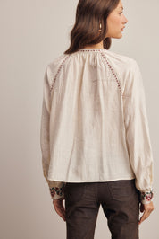 Briarwood Embroidered Tassel Tie Blouse in Ivory, photo 9