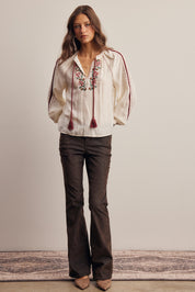 Briarwood Embroidered Tassel Tie Blouse in Ivory, photo 10