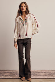 Briarwood Embroidered Tassel Tie Blouse in Ivory, photo 11