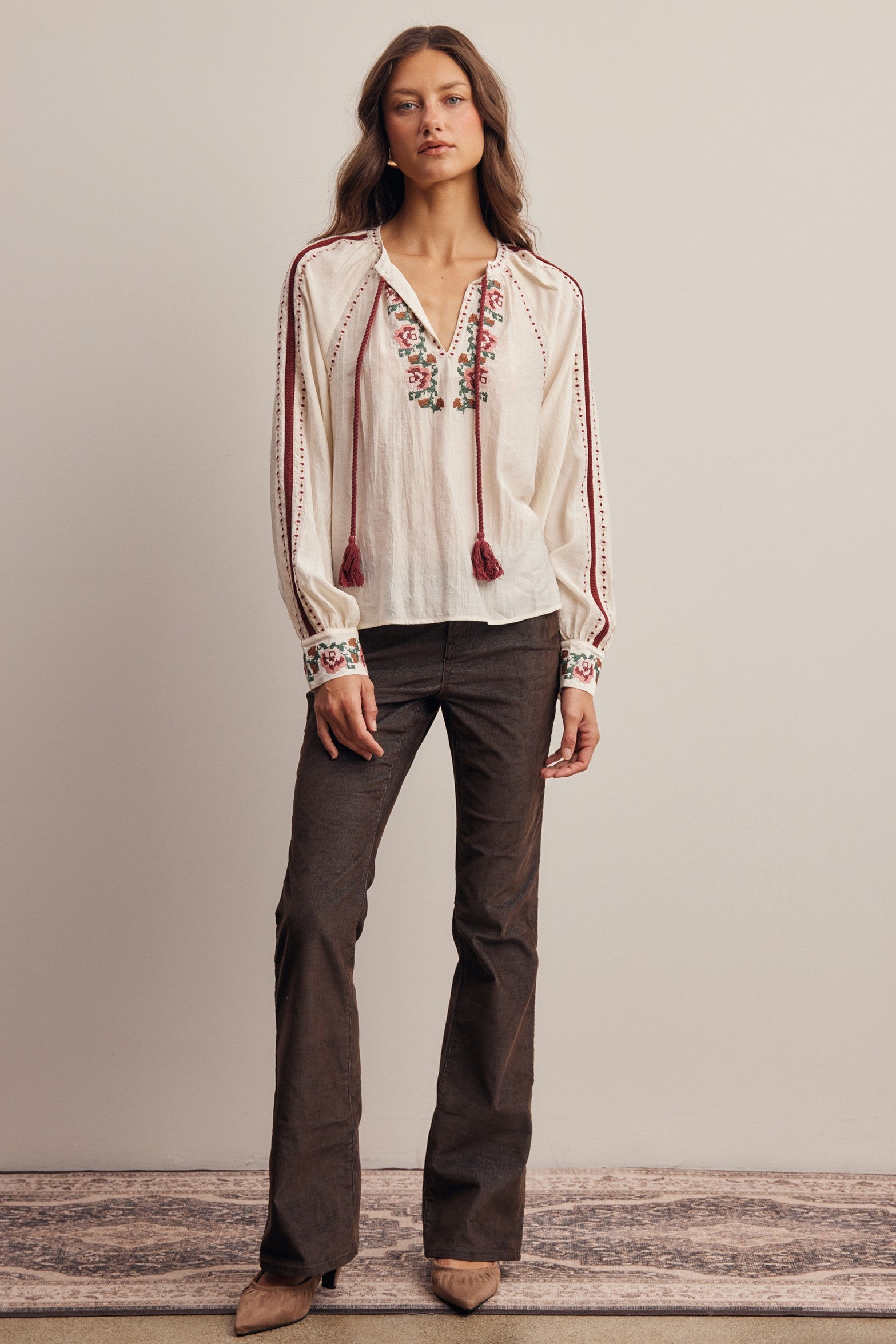 Briarwood Embroidered Tassel Tie Blouse in Ivory, photo 12