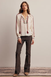 Briarwood Embroidered Tassel Tie Blouse in Ivory, photo 12