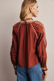 Briarwood Embroidered Tassel Tie Blouse in Marsala, photo 8