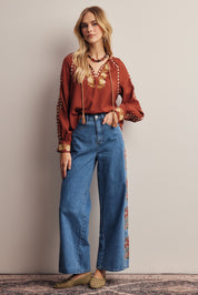 Briarwood Embroidered Tassel Tie Blouse in Marsala, photo 10