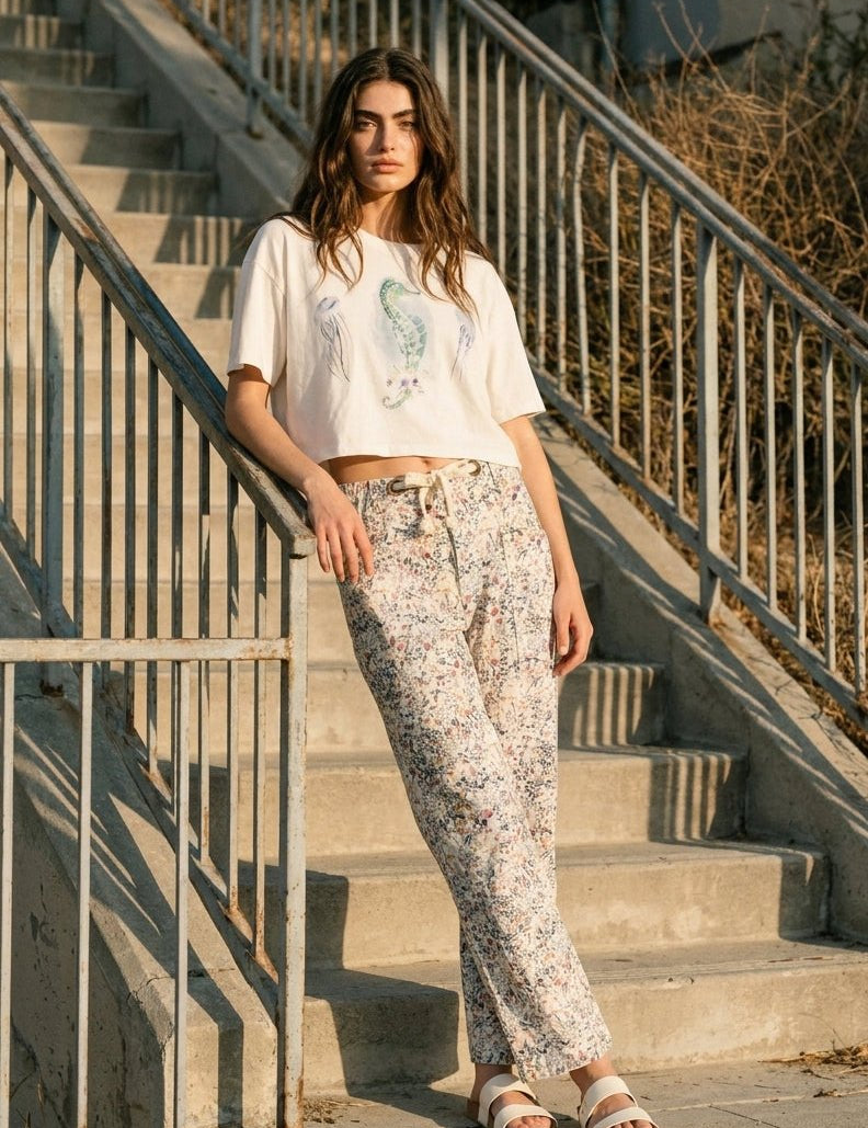 Bridgette Pull - on Printed Rope String Pants - Westly