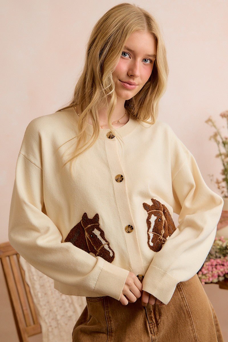 Bridle Path Horse Jacquard Cardigan - Westly