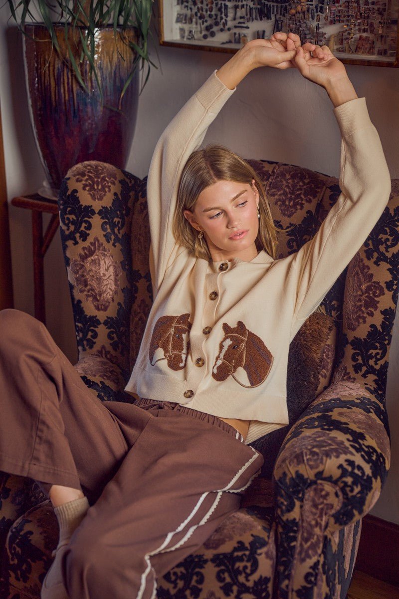 Bridle Path Horse Jacquard Cardigan - Westly